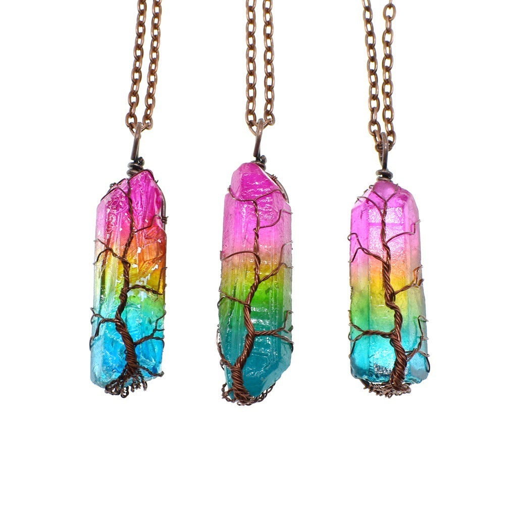 GUIRLA Crystal Stone Pillar Tree of Life Pendant