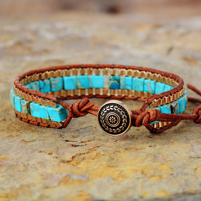 GUIRLA Fashion Imperial Stone Hand Woven Leather Bracelet
