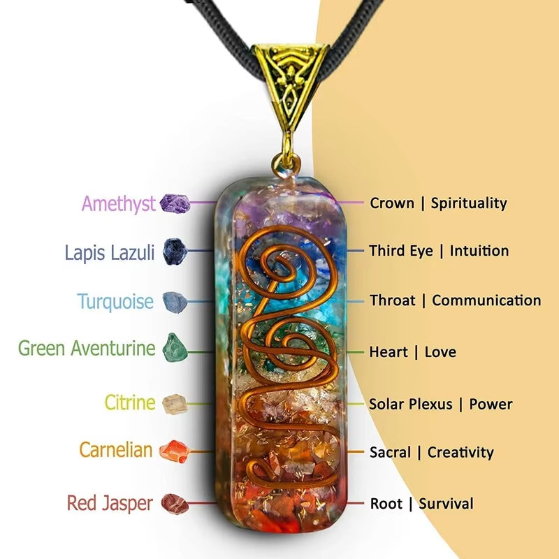 GUIRLA Retro Reiki Healing Energy Crystal Pendant Natural Stone For Yoga Meditation Spiritual 7 Chakra Jewelry Necklace Amulet - GUIRLA