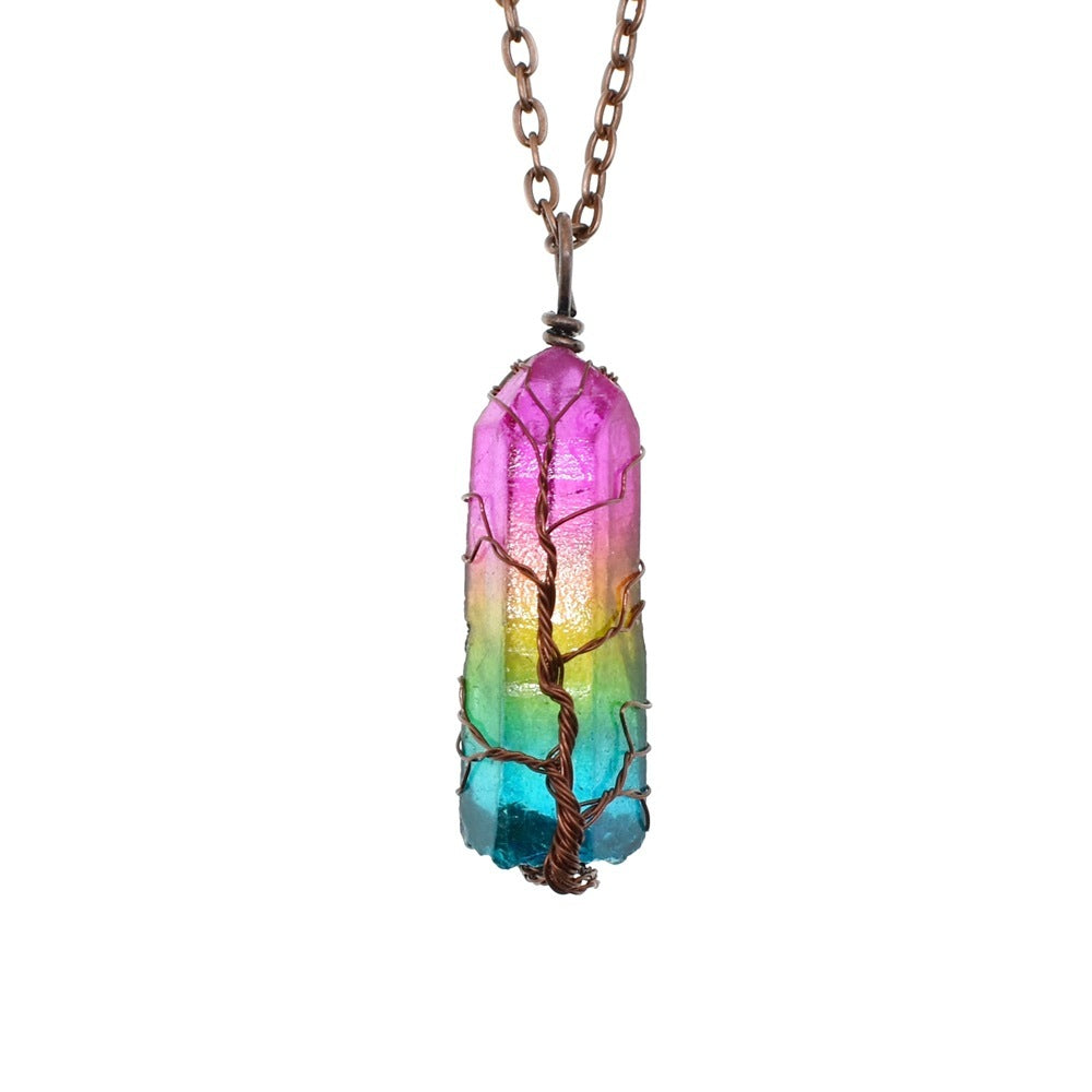 GUIRLA Crystal Stone Pillar Tree of Life Pendant