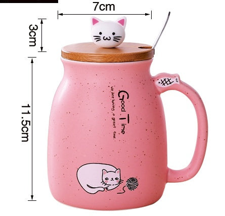 GUIRLA 450ml Cartoon Ceramics Cat Mug With Lid and Spoon Coffee Milk Tea Mugs Breakfast Cup Drinkware Novelty Gifts