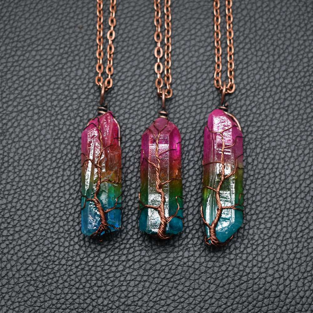 GUIRLA Crystal Stone Pillar Tree of Life Pendant
