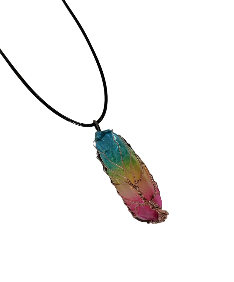 GUIRLA Crystal Stone Pillar Tree of Life Pendant