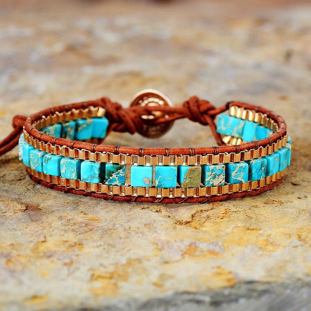 GUIRLA Fashion Imperial Stone Hand Woven Leather Bracelet
