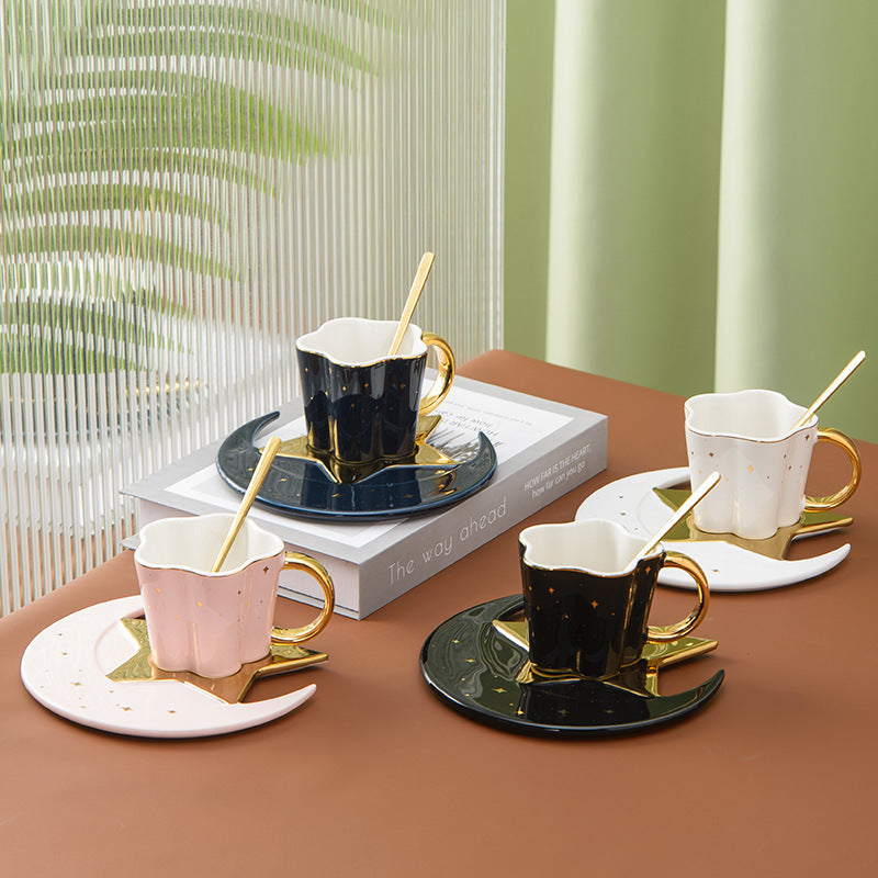 GUIRLA Star and Moon Ceramic Cup and Saucer - GUIRLA