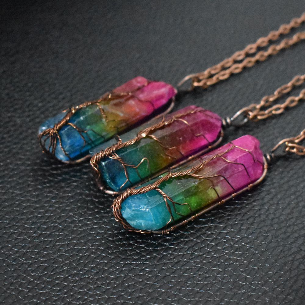 GUIRLA Crystal Stone Pillar Tree of Life Pendant