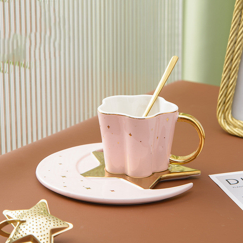 GUIRLA Star and Moon Ceramic Cup and Saucer - GUIRLA