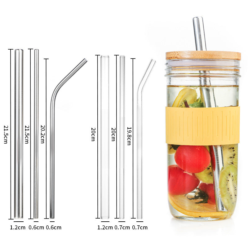 GUIRLA Glass Bottle Mason Drinking Cup with Stainless Steel Straw - GUIRLA