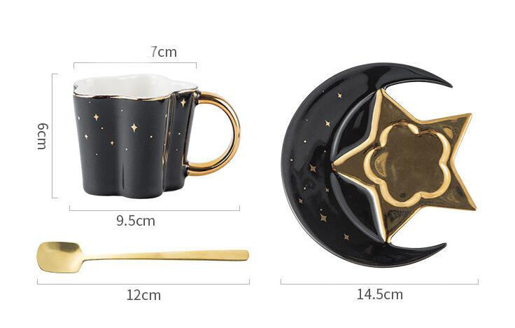 GUIRLA Star and Moon Ceramic Cup and Saucer - GUIRLA