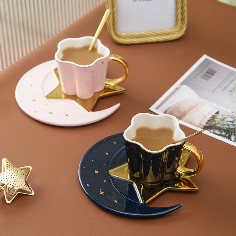 GUIRLA Star and Moon Ceramic Cup and Saucer - GUIRLA