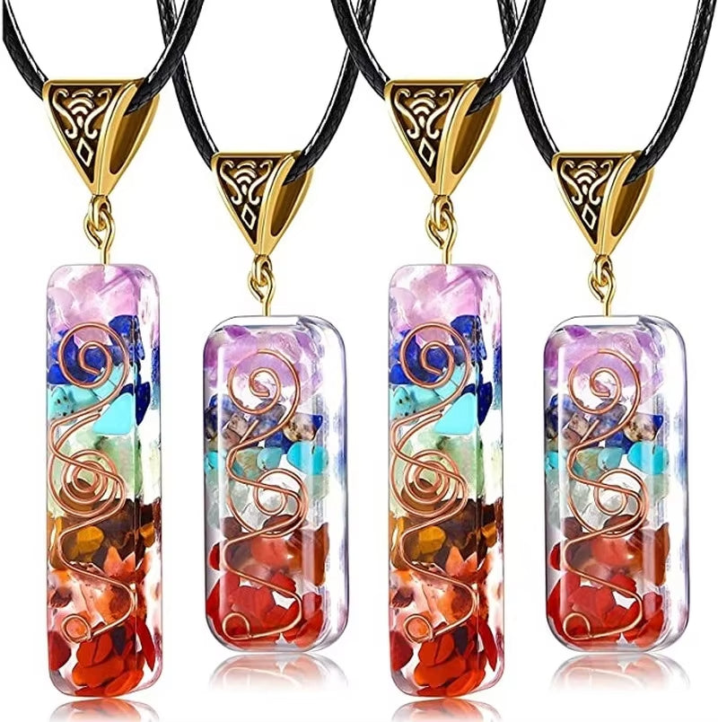 GUIRLA Retro Reiki Healing Energy Crystal Pendant Natural Stone For Yoga Meditation Spiritual 7 Chakra Jewelry Necklace Amulet - GUIRLA