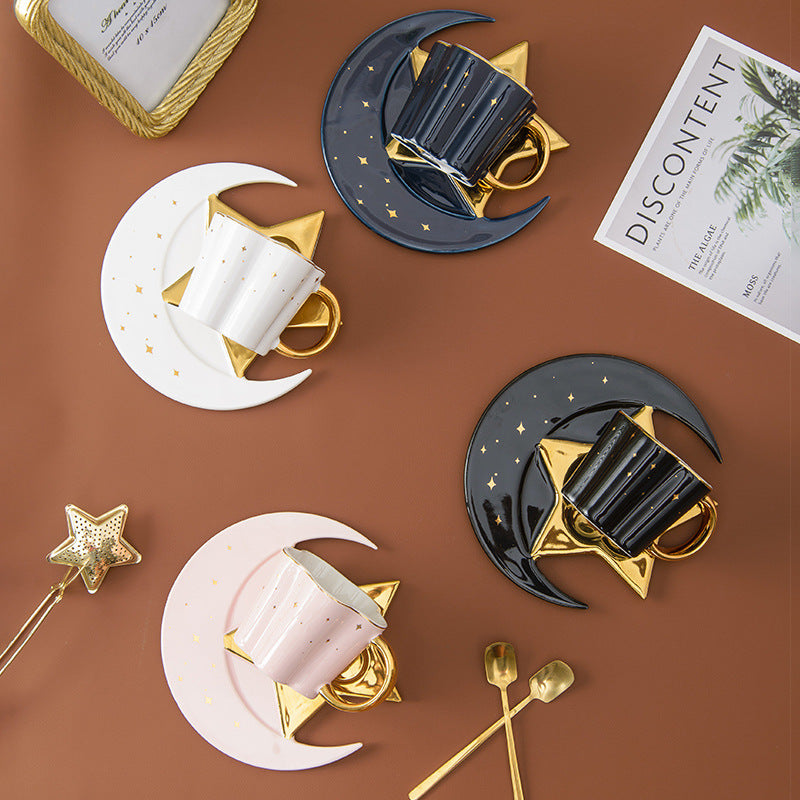 GUIRLA Star and Moon Ceramic Cup and Saucer - GUIRLA