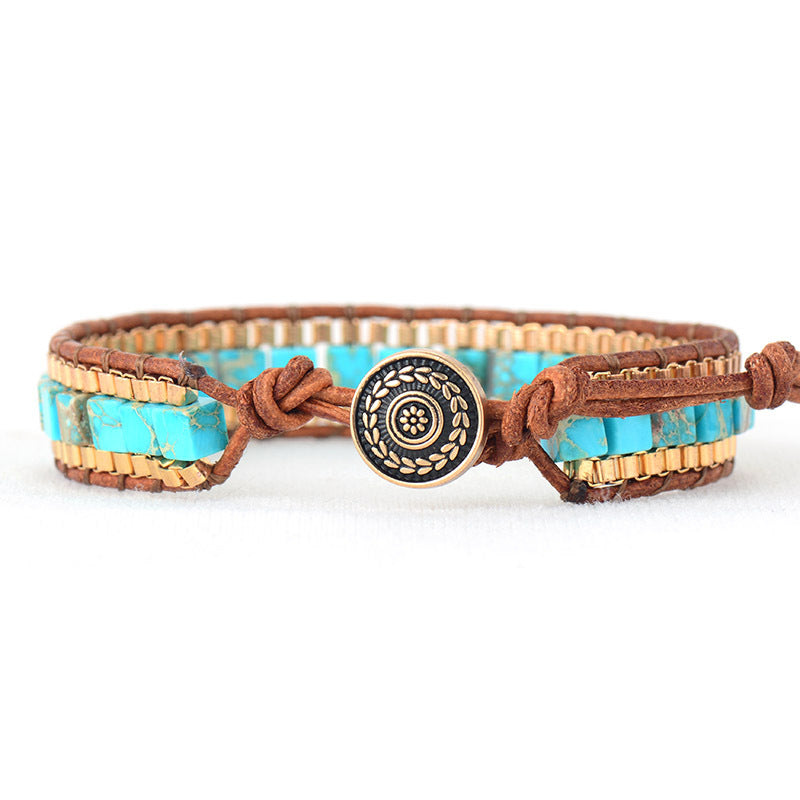 GUIRLA Fashion Imperial Stone Hand Woven Leather Bracelet
