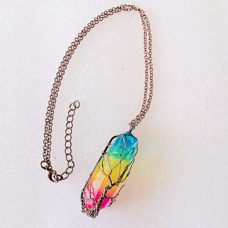 GUIRLA Crystal Stone Pillar Tree of Life Pendant