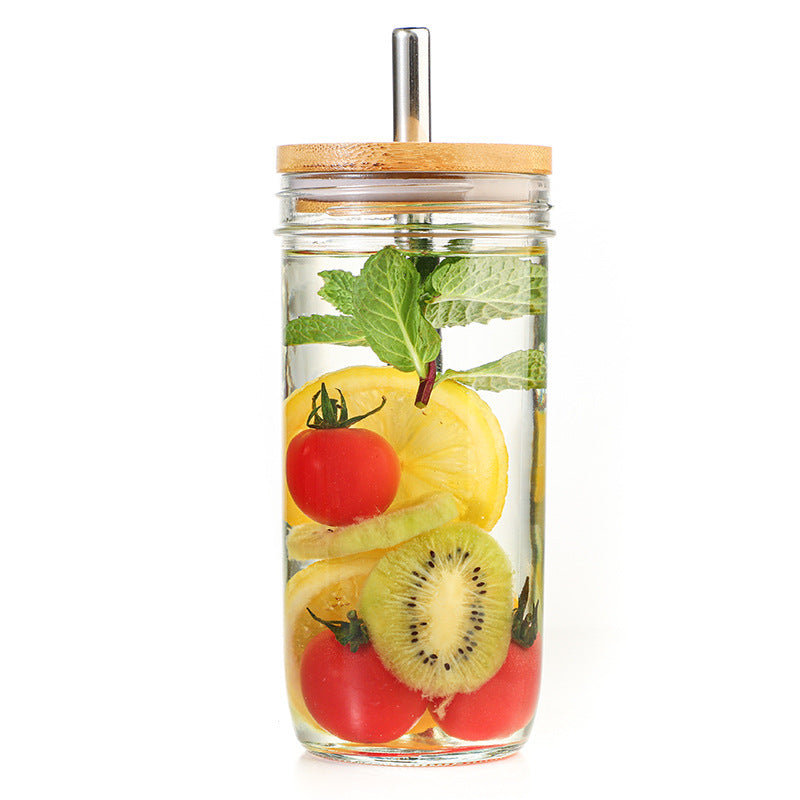 GUIRLA Glass Bottle Mason Drinking Cup with Stainless Steel Straw - GUIRLA