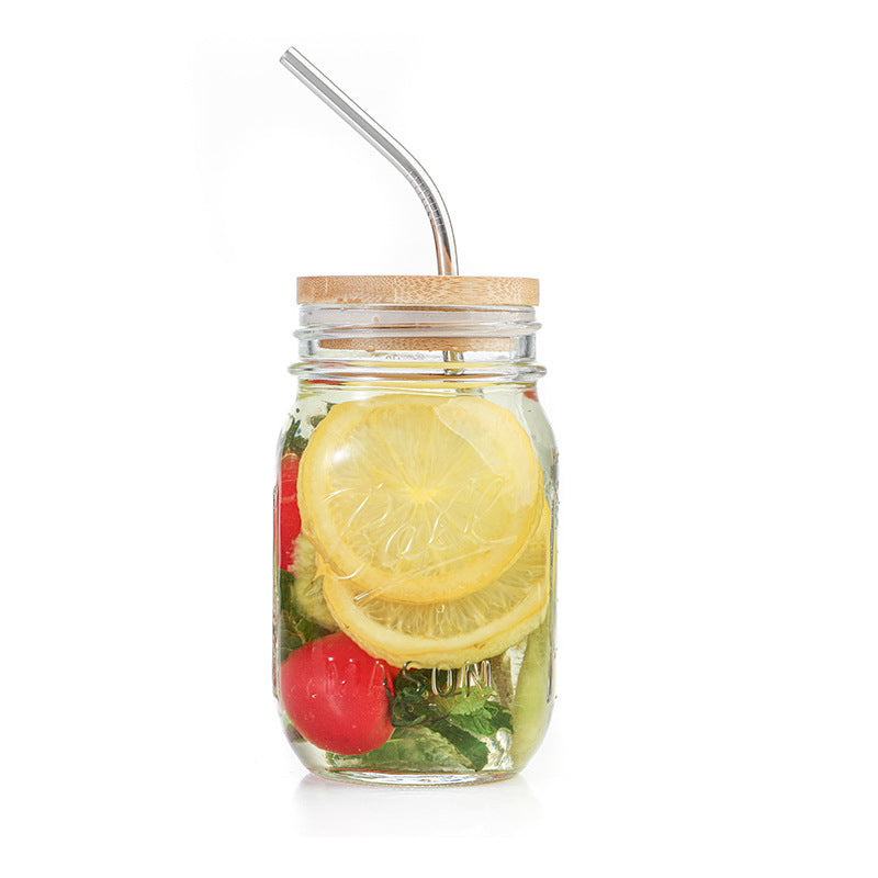 GUIRLA Glass Bottle Mason Drinking Cup with Stainless Steel Straw - GUIRLA