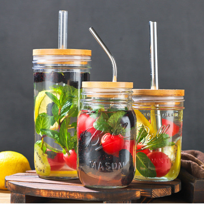 GUIRLA Glass Bottle Mason Drinking Cup with Stainless Steel Straw - GUIRLA