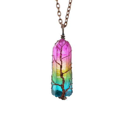 Crystal Stone Pillar Tree of Life Pendant