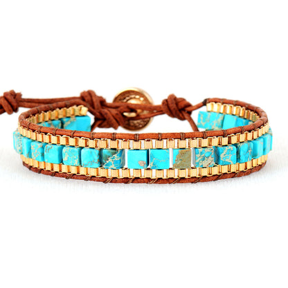 Fashion Imperial Stone Hand Woven Leather Bracelet